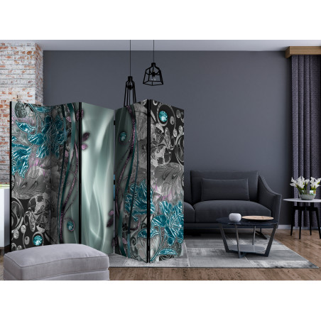 Paravan Floral Curtain (Turquoise) Ii [Room Dividers] 225 cm x 172 cm-01