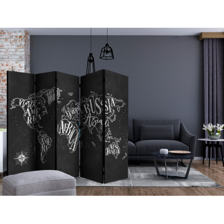 Paravan Retro Continents (Black) Ii [Room Dividers] 225 cm x 172 cm-01