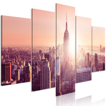 Tablou Sun Over Manhattan (5 Parts) Wide Orange-01