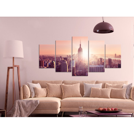 Tablou Sun Over Manhattan (5 Parts) Wide Orange-01