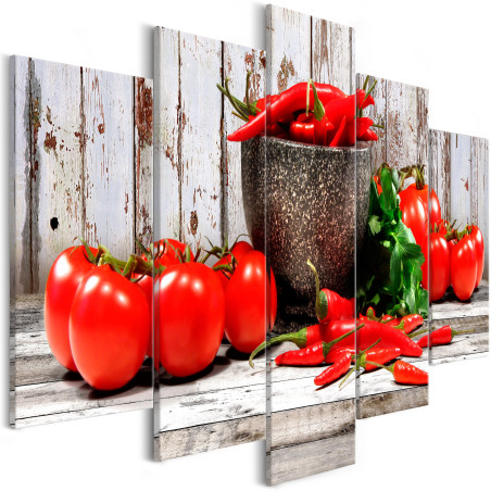 Tablou Red Vegetables (5 Parts) Wood Wide-01