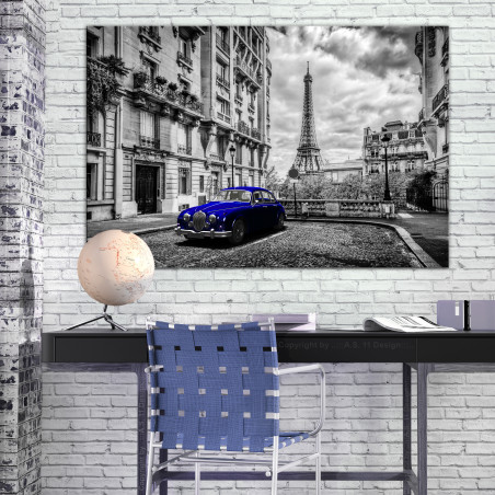 Tablou Car In Paris (1 Part) Blue Wide-01