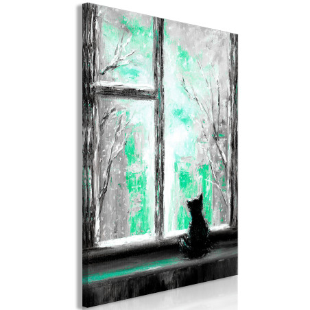 Tablou Longing Kitty (1 Part) Vertical Green-01