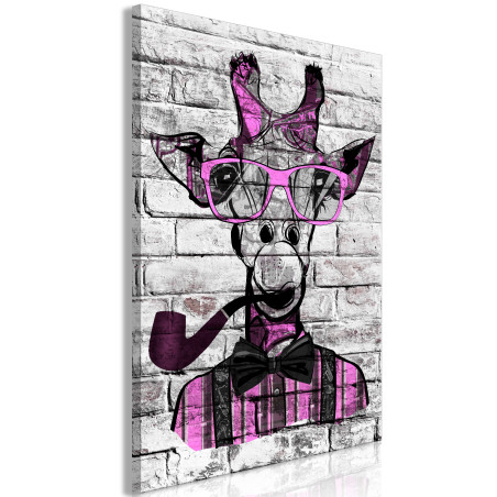 Tablou Giraffe With Pipe (1 Part) Vertical Pink-01