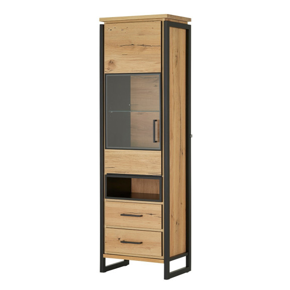 Vitrina Ingusta Reno 1 Usa+2 Sertare , Smoked Oak, 60 x 41 x 200 Cm