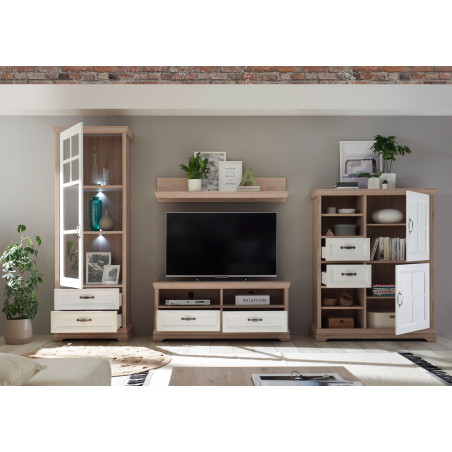 Vitrina 1Usa + 2Sertare Avenue, Stejar & Anderson Pine, 208 x 43 x 74 Cm-01