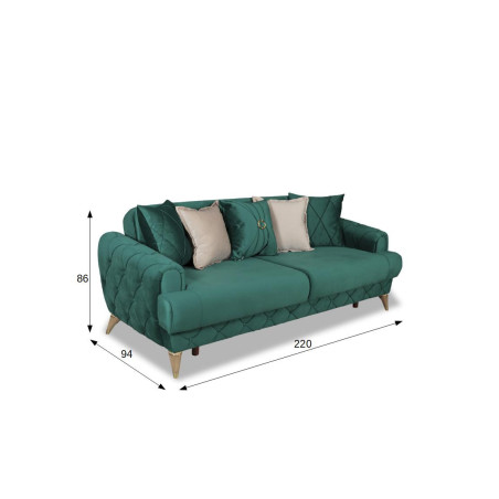 Canapea Extensibila 3L, Glamour Verde, 220 x 94 x 86 Cm-01