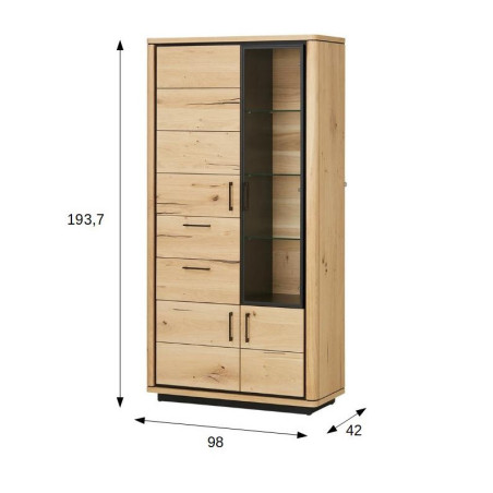 Vitrina Tulsa, Smoked Oak, Furnir Din Lemn Masiv, 98 x 42 x 193,7 Cm-01