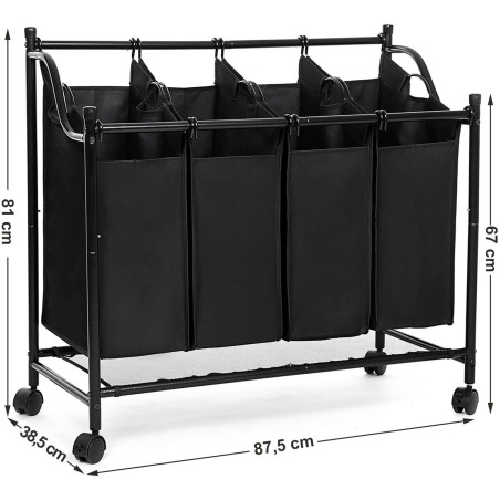 Cos De Rufe Cu Roti, Negru, 87.5 x 38.5 x (67-81) cm-01