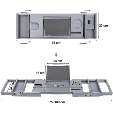 Suport Accesorii Baie, Gri, (75-109) x 23 x 4.5 cm-01