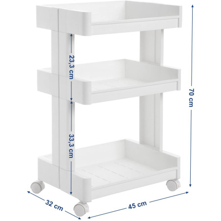 Etajera cu roti si 3 rafturi, Alb, 45 x 32 x 70 cm-01