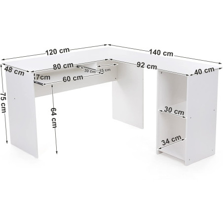 Masa De Birou Corner, Alb, 140 x 120 x 75 cm-01