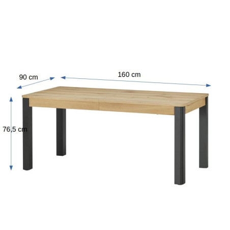 Masa Tulsa, Extensibila, Smoked Oak & Negru, Furnir Din Lemn Masiv, 160/260 x 90 x 76.5 Cm-01