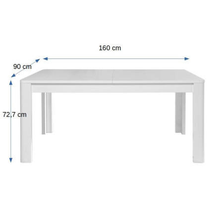 Masa extensibila Megan, 1600/2066 x 727 x 900 mm., Alb & alb lucios-01