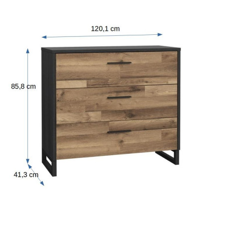 Comoda Jakarta, Stejar Negru & Stejar Structurat, 120 x 86 x 41 Cm-01