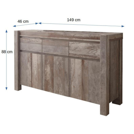 Comoda Moonstone, Driftwood, 3Usi, Maro, 88 x 46 x 150 Cm-01