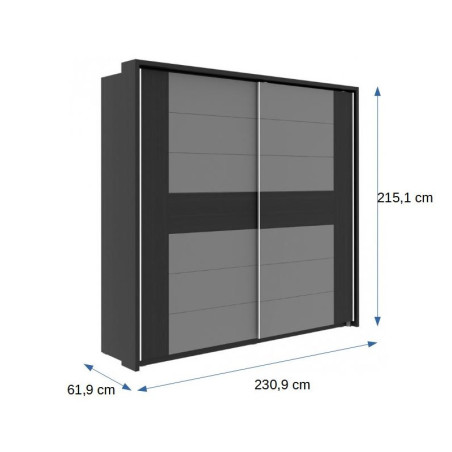 Dulap Delice, Gri Wolfram & Stejar Negru, 215 x 62 x 231 Cm-01