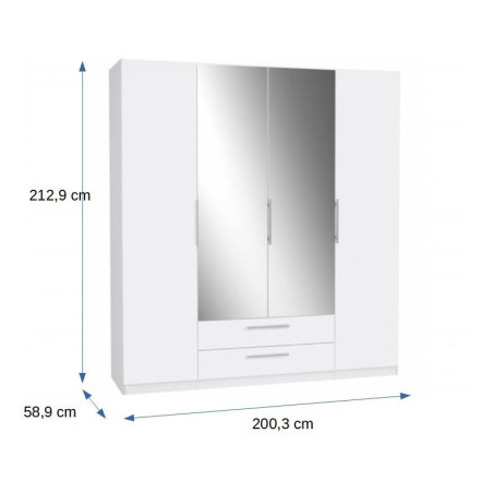 Dulap Cadixo, 4Usi, Alb Lucios, 213 x 60 x 200 Cm-01