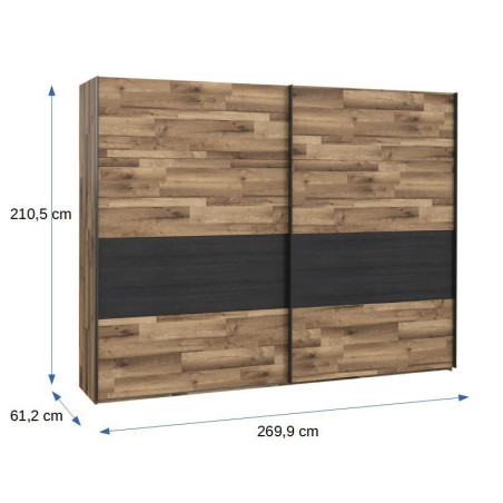 Dulap Jakarta, Stejar Negru & Stejar Structurat, 270 x 210.5 x 61 Cm-01