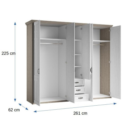 Dulap Avenue, 5Usi, Stejar&Anderson Pine, 225 x 62 x 261 Cm-01