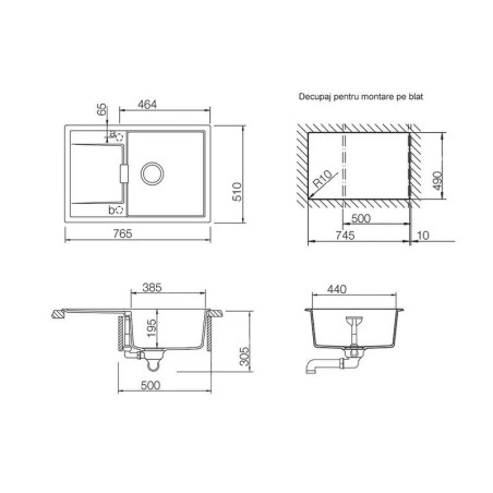 Chiuveta bucatarie Schock Mono D-100 Cristadur Rouge 765 x 510 mm, granit, reversibila, montare pe blat 76.5 x 51 cm-01