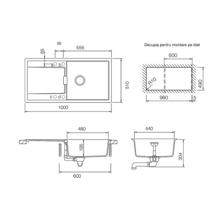 Chiuveta bucatarie Schock Mono D-100L Cristadur Stone, granit, reversibila, montare pe blat 100 x 51 cm-01