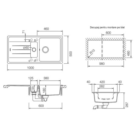 Set chiuveta bucatarie Schock Element D-150 si baterie bucatarie Schock Epos Cristalite Alpina cu dus extractibil 100 x 50 cm-01