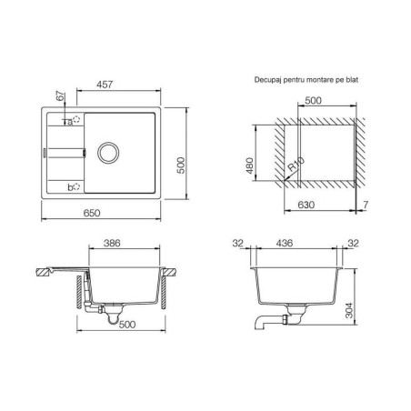 Set chiuveta bucatarie Schock Ronda D-100L si baterie bucatarie Schock Epos Cristalite Concrete cu dus extractibil 65 x 50 cm-01