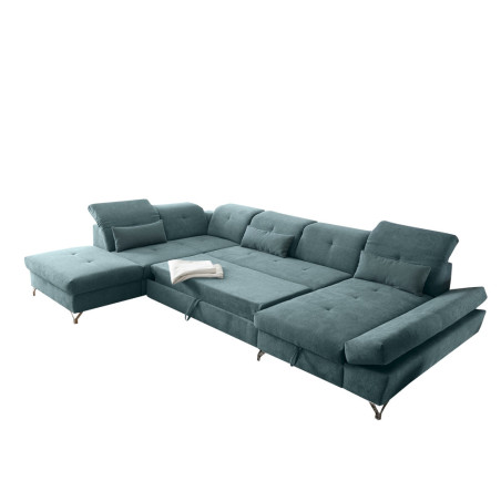 Coltar Extensibil U Meli, Stanga, Cu Lada, Verde, 96 x 245 x 350 Cm-01