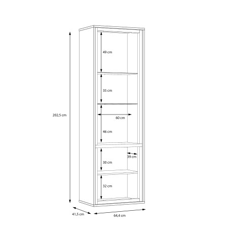 Vitrina Inalta Rigmor, Alb & Gri Argintiu, 202.5 x 41.5 x 64.5 Cm-01