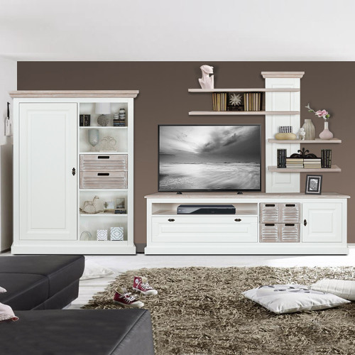 Biblioteca Living Cortina, Alb & Miere, 320 x 175 x 45 Cm-01