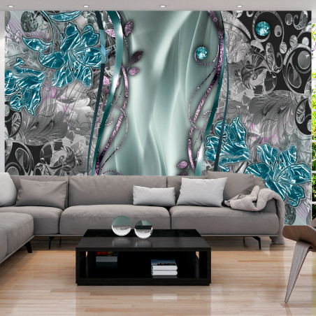 Fototapet autoadeziv Floral Curtain (Turquoise)-01