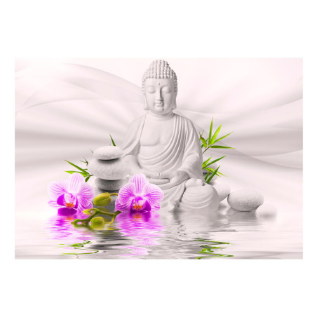 Fototapet autoadeziv Buddha and pink orchids-01