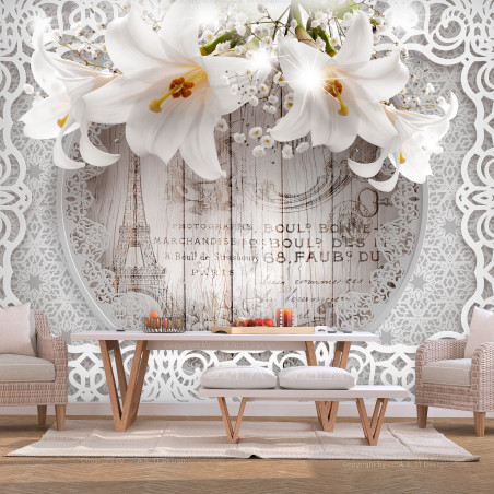 Fototapet autoadeziv Lilies and Wooden Background-01