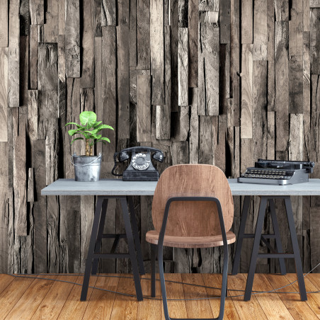 Fototapet autoadeziv Wooden Curtain (Dark Brown)-01