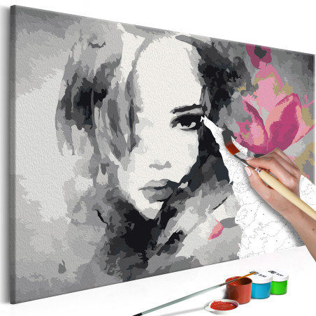 Pictatul pentru recreere Black & White Portrait With A Pink Flower 60 x 40 cm-01