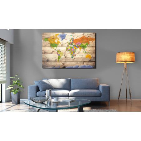 Tablou din plută Map on wood: Colourful Travels [Cork Map]-01