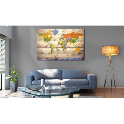 Tablou din plută Map on wood: Colourful Travels [Cork Map]