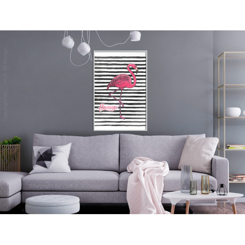 Poster Flamingo on Striped Background