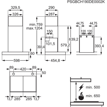 Hota Semineu Cu Sticla AEG DBE5661HG, 700 mc/h, Inox Si Negru, 52 Cm-01