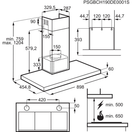 Hota Semineu Cu Sticla AEG DBE5961HG, 700 mc/h, Inox Si Negru, 90 Cm-01