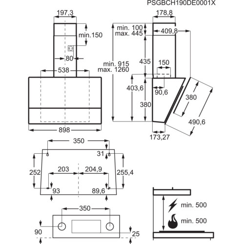 Hota De Perete Inclinata Electrolux LFV619R, Seria 700 Sense, 700 mc/h, Negru, 90 Cm