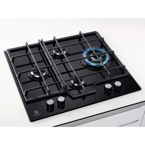 Plita Gaz Electrolux KGG6456K, 4 Arzatoare Gaz, Negru, 60 Cm