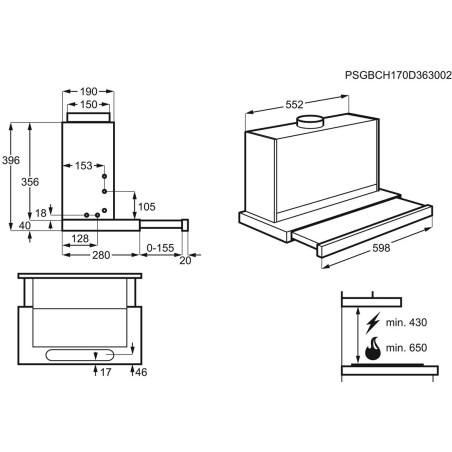 Hota Teescopica AEG DPB5652M,537 M3/h, Gri, 60 Cm-01