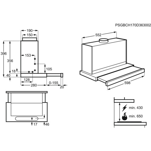 Hota Teescopica AEG DPB5652M,537 M3/h, Gri, 60 Cm