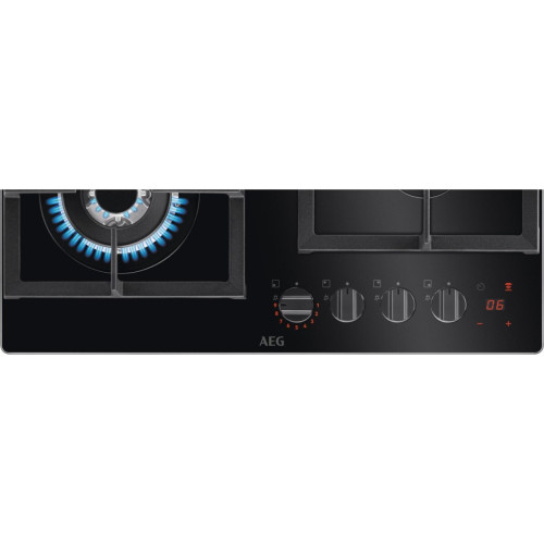 Plita Gaz AEG HKB64450NB, StepPower, Hob2Hood, Negru, 60 Cm