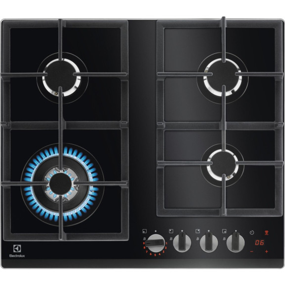 Plita Gaz Pe Sticla ELECTROLUX KGG64365K, StepPower, Negru, 60 Cm