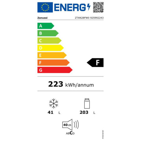 Combina Frigorifica Zanussi ZTAN28FW0, Dezghetare Automata, F, Alb, 161 x 55 x 55 Cm-01