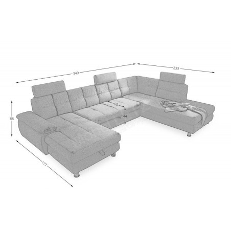 Coltar Extensibil U Bala, Dreapta, Cu Lada, Albastru, 88 x 233 x 349 Cm-01