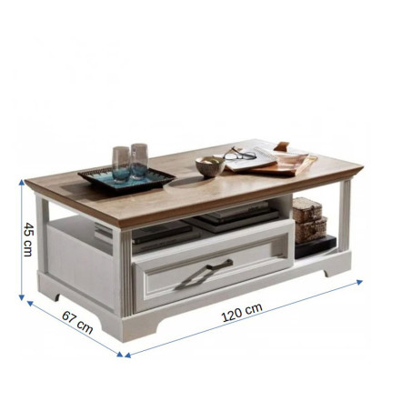 Masa cafea 1S Jasmine, Pin Alb & Pin Antic, 1200 x 450 x 670 mm.-01